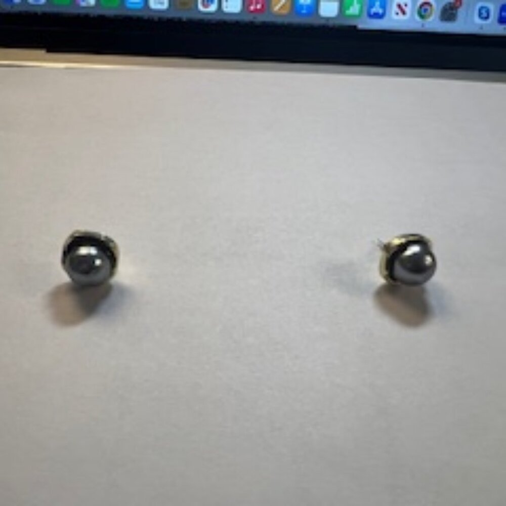 Elegant, Modern Black Pearl Post Earrings: Gold-Plated Sterling Silver Finish